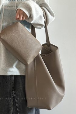 Women's Large Capacity Soft Leather Bucket Tote Bag for Work Commuting - Stylish Shoulder Bag for Everyday Use