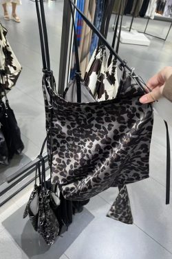 Women's Leopard Print Silk Satin Tote Bag - Large Capacity Fashionable Commuting Handbag for Shopping & Everyday Use