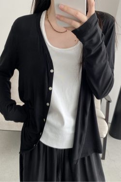 Women's Lightweight Sun Protection Cardigan - Loose Fit Long Sleeve Tencel Acetate Knit Top for Spring & Summer