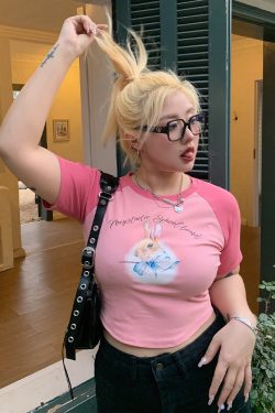 Women's Little Rabbit Graphic T-Shirt - Round Neck, Short Sleeve, Summer Loose Fit, Flattering Casual Top