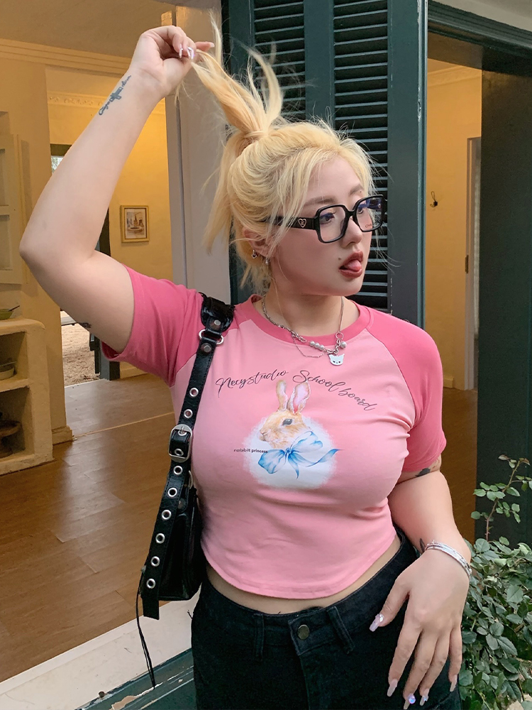 Women's Little Rabbit Graphic T-Shirt - Round Neck, Short Sleeve, Summer Loose Fit, Flattering Casual Top Women's Little Rabbit Graphic T-Shirt - Round Neck, Short Sleeve, Summer Loose Fit, Flattering Casual Top