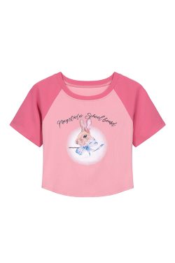 Women's Little Rabbit Graphic T-Shirt - Round Neck, Short Sleeve, Summer Loose Fit, Flattering Casual Top