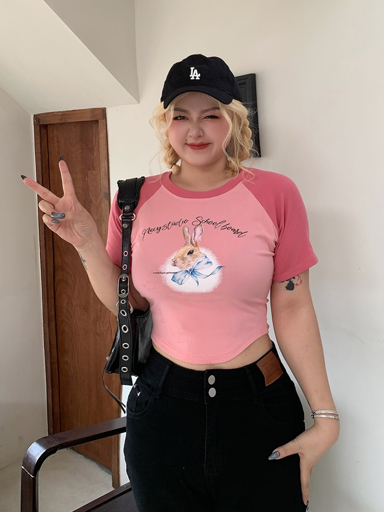 Women's Little Rabbit Graphic T-Shirt - Round Neck, Short Sleeve, Summer Loose Fit, Flattering Casual Top Women's Little Rabbit Graphic T-Shirt - Round Neck, Short Sleeve, Summer Loose Fit, Flattering Casual Top