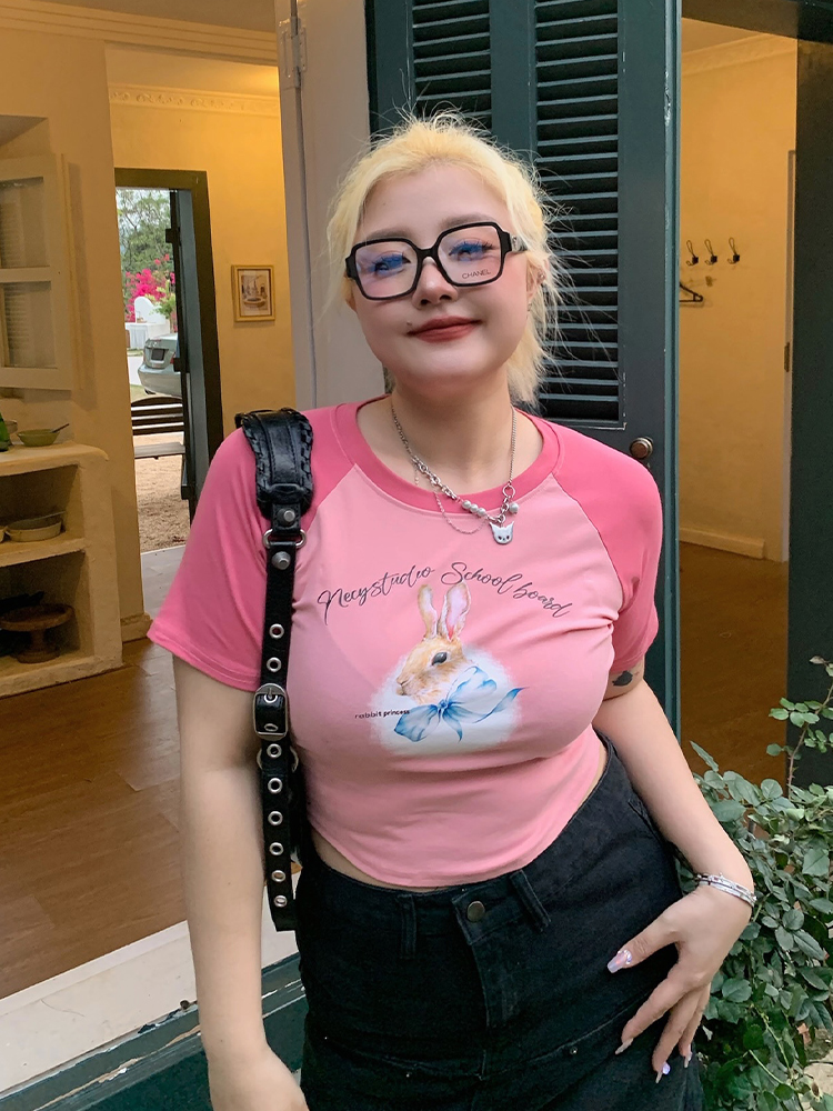 Women's Little Rabbit Graphic T-Shirt - Round Neck, Short Sleeve, Summer Loose Fit, Flattering Casual Top Women's Little Rabbit Graphic T-Shirt - Round Neck, Short Sleeve, Summer Loose Fit, Flattering Casual Top