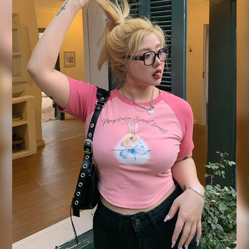 Women's Little Rabbit Graphic T-Shirt - Round Neck, Short Sleeve, Summer Loose Fit, Flattering Casual Top Women's Little Rabbit Graphic T-Shirt - Round Neck, Short Sleeve, Summer Loose Fit, Flattering Casual Top