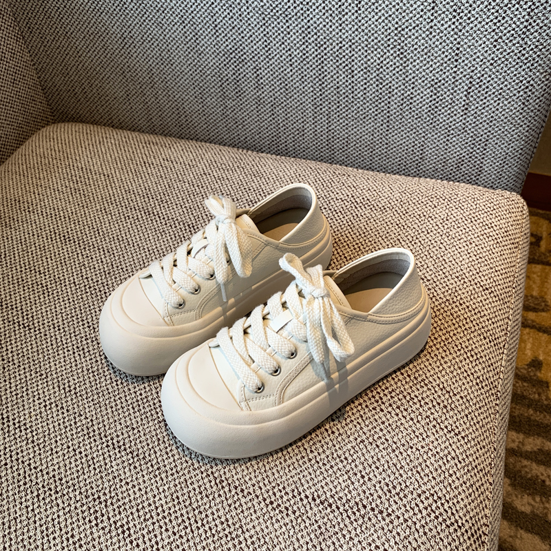 Women's Little White Lace-Up Sneakers - 2025 Trendy Ugly Cute Genuine Leather Casual Shoes with Thick Sole and Height-Increasing Design Women's Little White Lace-Up Sneakers - 2025 Trendy Ugly Cute Genuine Leather Casual Shoes with Thick Sole and Height-Increasing Design
