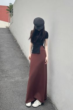 Women's Long High-Waisted A-Line Skirt, Slimming Floor-Length Liquid Ammonia Cotton, Summer Fashion, Elegant Style