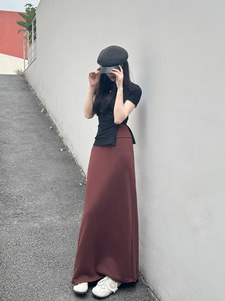 Women's Long High-Waisted A-Line Skirt, Slimming Floor-Length Liquid Ammonia Cotton, Summer Fashion, Elegant Style Women's Long High-Waisted A-Line Skirt, Slimming Floor-Length Liquid Ammonia Cotton, Summer Fashion, Elegant Style