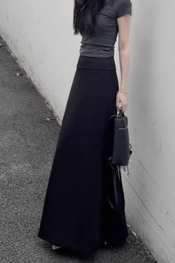 Women's Long High-Waisted A-Line Skirt, Slimming Floor-Length Liquid Ammonia Cotton, Summer Fashion, Elegant Style