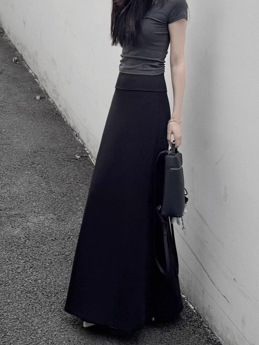 Women's Long High-Waisted A-Line Skirt, Slimming Floor-Length Liquid Ammonia Cotton, Summer Fashion, Elegant Style Women's Long High-Waisted A-Line Skirt, Slimming Floor-Length Liquid Ammonia Cotton, Summer Fashion, Elegant Style