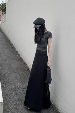 Women's Long High-Waisted A-Line Skirt, Slimming Floor-Length Liquid Ammonia Cotton, Summer Fashion, Elegant Style