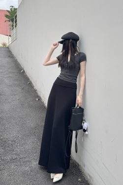 Women's Long High-Waisted A-Line Skirt, Slimming Floor-Length Liquid Ammonia Cotton, Summer Fashion, Elegant Style