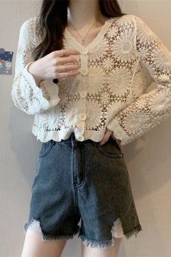 Women's Long Sleeve Sun Protection Shirt Jacket - Summer Knit Lace Cover-Up, Lightweight Shawl Top for Skirts and Dresses