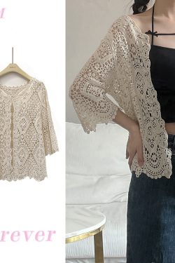Women's Long Sleeve Sun Protection Shirt Jacket - Summer Knit Lace Cover-Up, Lightweight Shawl Top for Skirts and Dresses