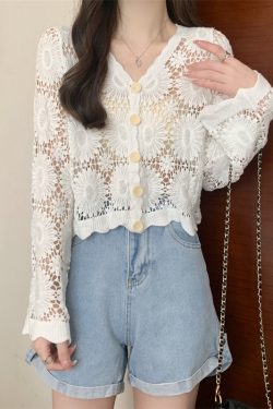 Women's Long Sleeve Sun Protection Shirt Jacket - Summer Knit Lace Cover-Up, Lightweight Shawl Top for Skirts and Dresses