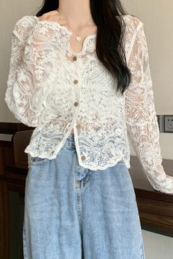 Women's Long Sleeve Sun Protection Shirt Jacket - Summer Knit Lace Cover-Up, Lightweight Shawl Top for Skirts and Dresses