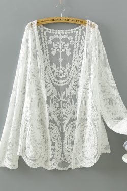 Women's Long Sleeve Sun Protection Shirt Jacket - Summer Knit Lace Cover-Up, Lightweight Shawl Top for Skirts and Dresses