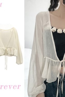 Women's Long Sleeve Sun Protection Shirt Jacket - Summer Knit Lace Cover-Up, Lightweight Shawl Top for Skirts and Dresses