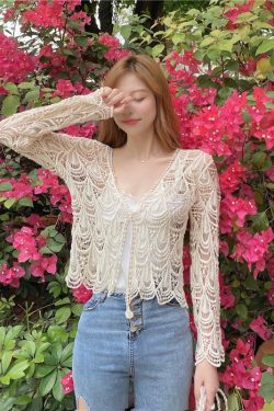 Women's Long Sleeve Sun Protection Shirt Jacket - Summer Knit Lace Cover-Up, Lightweight Shawl Top for Skirts and Dresses