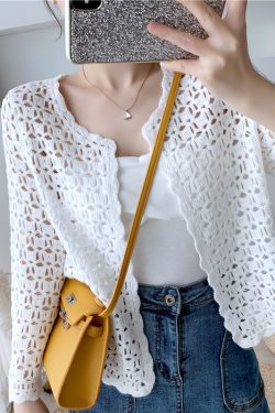 Women's Long Sleeve Sun Protection Shirt Jacket - Summer Knit Lace Cover-Up, Lightweight Shawl Top for Skirts and Dresses