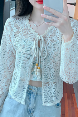 Women's Long Sleeve Sun Protection Shirt Jacket - Summer Knit Lace Cover-Up, Lightweight Shawl Top for Skirts and Dresses