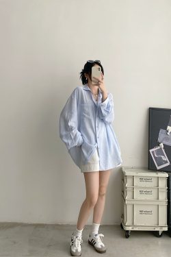 Women's Long Sleeve Tie-Dye Shirt with Lapel, Sun Grapefruit Summer Texture, Elegant Loose Fit, Casual Sun-Protective Style