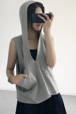 Women's Loose-Fitting Pure Cotton Sleeveless Hoodie Vest with Pockets - Casual Sports Top for Everyday Wear