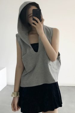 Women's Loose-Fitting Pure Cotton Sleeveless Hoodie Vest with Pockets - Casual Sports Top for Everyday Wear