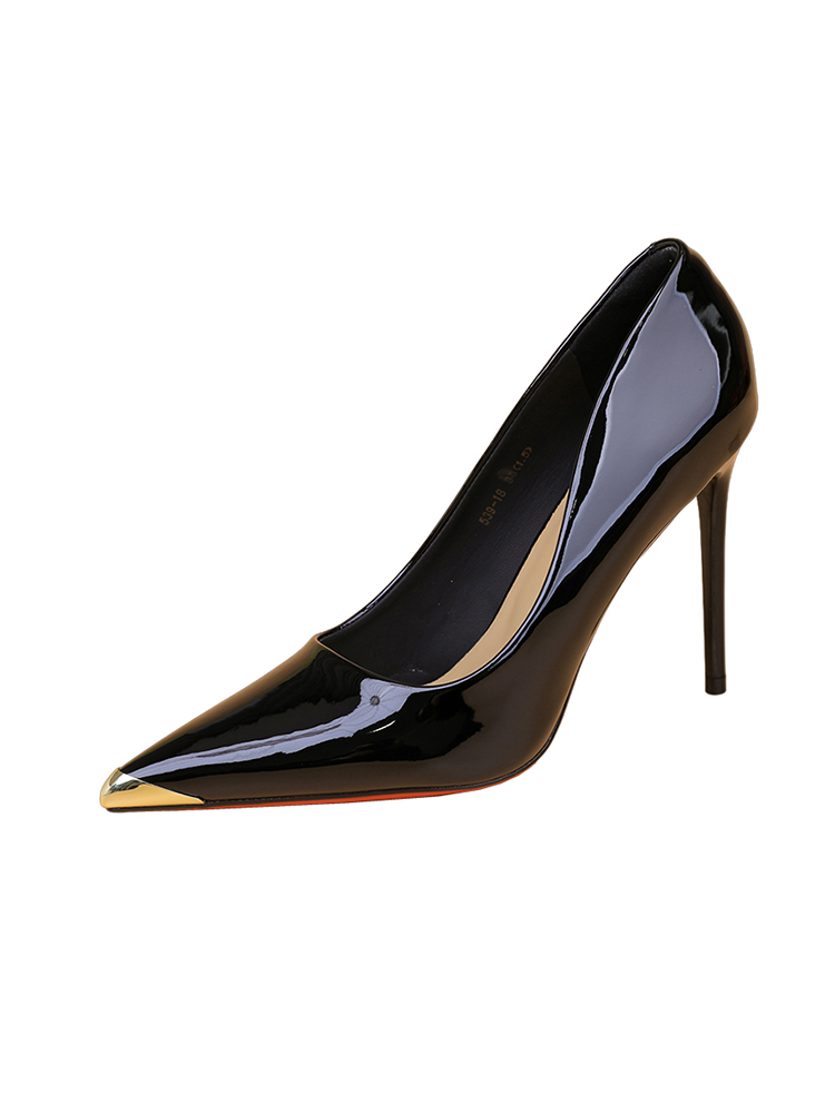 Women's Metallic Pointed Toe High Heels, Trendy Patent Leather Stiletto Flats for Spring Parties, Versatile Fashion Footwear Women's Metallic Pointed Toe High Heels, Trendy Patent Leather Stiletto Flats for Spring Parties, Versatile Fashion Footwear