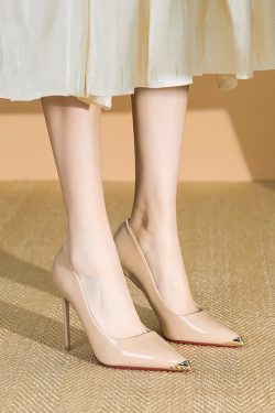 Women's Metallic Pointed Toe High Heels, Trendy Patent Leather Stiletto Flats for Spring Parties, Versatile Fashion Footwear