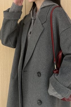 Women's Mid-Length Down Jacket with Cashmere Lining, 2024 Winter Thick Woolen Overcoat in Oatmeal Color