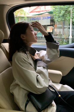 Women's Mid-Length Trench Coat 2025 - Chic Korean Plaid Design for Spring & Autumn, Small Size, Trendy Early Autumn Outerwear