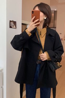 Women's Mid-Length Trench Coat in Khaki - Petite Size, 2024 Korean Style, British-Inspired for Spring and Autumn Fashion