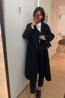 Women's Mid-Length Trench Coat in Khaki - Petite Size, 2024 Korean Style, British-Inspired for Spring and Autumn Fashion