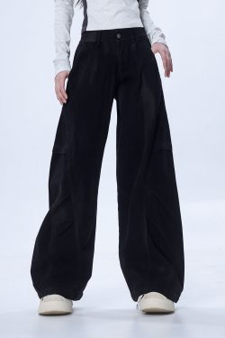 Women's Military Green Loose Straight Wide-Leg Casual Flared Jazz Dance Pants - Comfortable Work Pants for Y2K Style