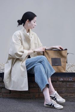 Women's Minimalist Casual Trench Coat for Petite - 2025 Spring Autumn Japanese Workwear with Luxe Feel