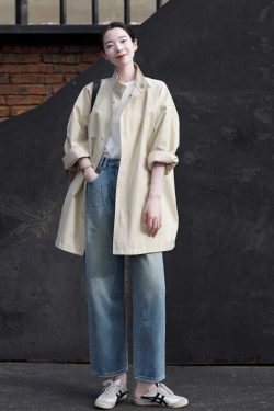 Women's Minimalist Casual Trench Coat for Petite - 2025 Spring Autumn Japanese Workwear with Luxe Feel