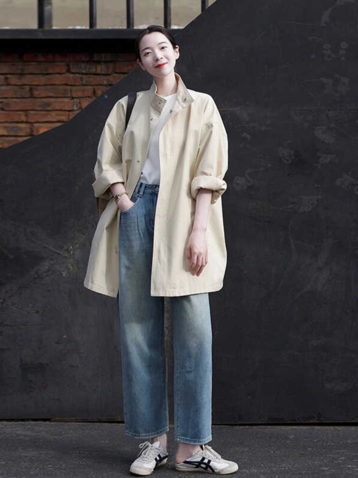 Women's Minimalist Casual Trench Coat for Petite - 2025 Spring Autumn Japanese Workwear with Luxe Feel Women's Minimalist Casual Trench Coat for Petite - 2025 Spring Autumn Japanese Workwear with Luxe Feel