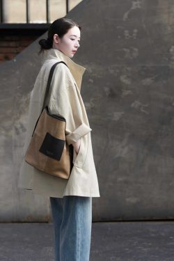 Women's Minimalist Casual Trench Coat for Petite - 2025 Spring Autumn Japanese Workwear with Luxe Feel