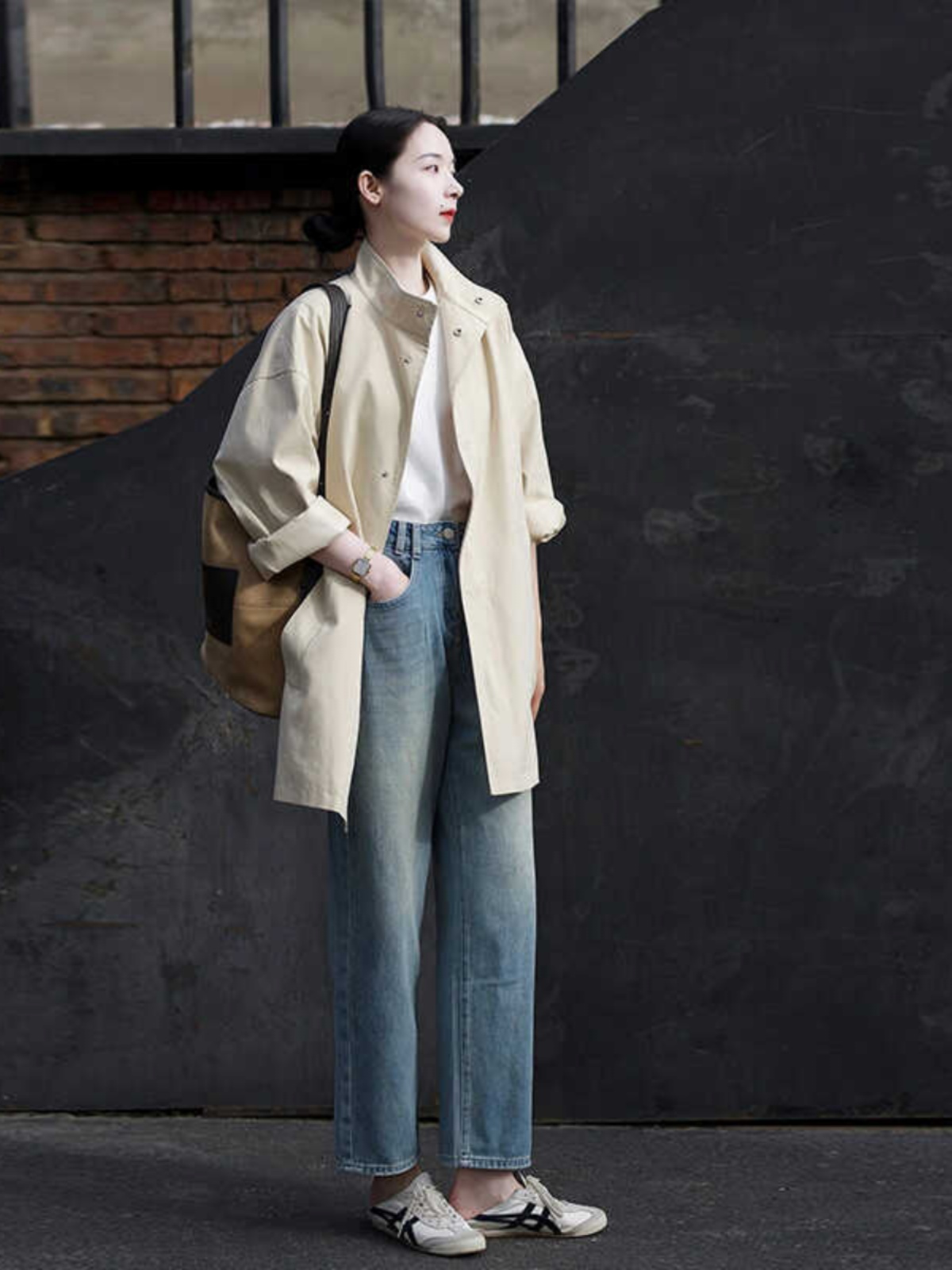 Women's Minimalist Casual Trench Coat for Petite - 2025 Spring Autumn Japanese Workwear with Luxe Feel Women's Minimalist Casual Trench Coat for Petite - 2025 Spring Autumn Japanese Workwear with Luxe Feel