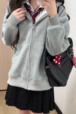 Women's Navy Blue Loose Hooded Sweatshirt, Wine Red Thick Zip-Up Cardigan, Light Gray JK Jacket for Spring & Autumn Fashion