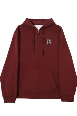 Women's Navy Blue Loose Hooded Sweatshirt, Wine Red Thick Zip-Up Cardigan, Light Gray JK Jacket for Spring & Autumn Fashion