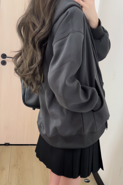 Women's Navy Blue Loose Hooded Sweatshirt, Wine Red Thick Zip-Up Cardigan, Light Gray JK Jacket for Spring & Autumn Fashion