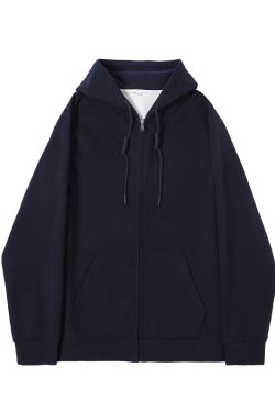 Women's Navy Blue Loose Hooded Sweatshirt, Wine Red Thick Zip-Up Cardigan, Light Gray JK Jacket for Spring & Autumn Fashion