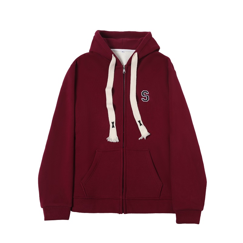 Women's Navy Blue Loose Hooded Sweatshirt, Wine Red Thick Zip-Up Cardigan, Light Gray JK Jacket for Spring & Autumn Fashion Women's Navy Blue Loose Hooded Sweatshirt, Wine Red Thick Zip-Up Cardigan, Light Gray JK Jacket for Spring & Autumn Fashion