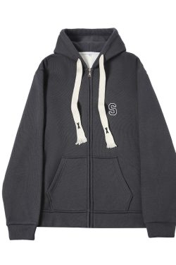 Women's Navy Blue Loose Hooded Sweatshirt, Wine Red Thick Zip-Up Cardigan, Light Gray JK Jacket for Spring & Autumn Fashion