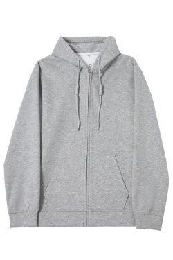 Women's Navy Blue Loose Hooded Sweatshirt, Wine Red Thick Zip-Up Cardigan, Light Gray JK Jacket for Spring & Autumn Fashion