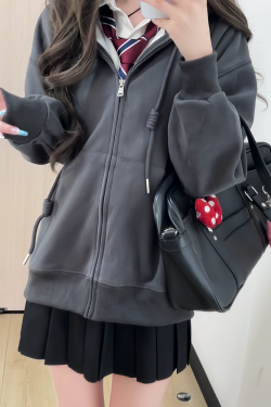 Women's Navy Blue Loose Hooded Sweatshirt, Wine Red Thick Zip-Up Cardigan, Light Gray JK Jacket for Spring & Autumn Fashion