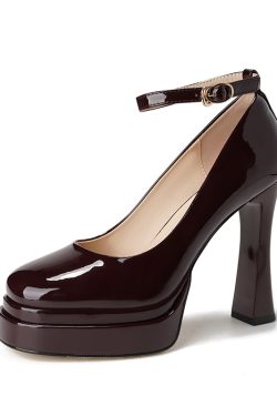 Women's Nude Patent Leather Square Toe Strap Shoes with 11CM Chunky Heel - Stylish Platform Footwear for 2025
