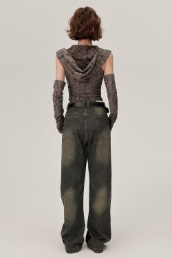 Women's Off-Shoulder Hooded Tank Top - Spicy Girl Wasteland Style, Summer Short Set, American 90s Fashion